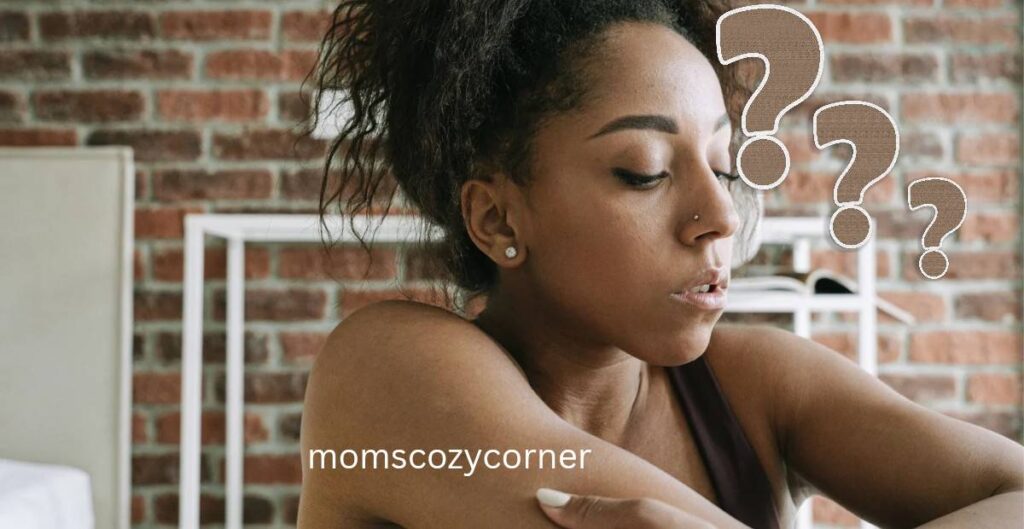 Woman reflecting quietly with subtle thought lines representing overthinking and trauma response.