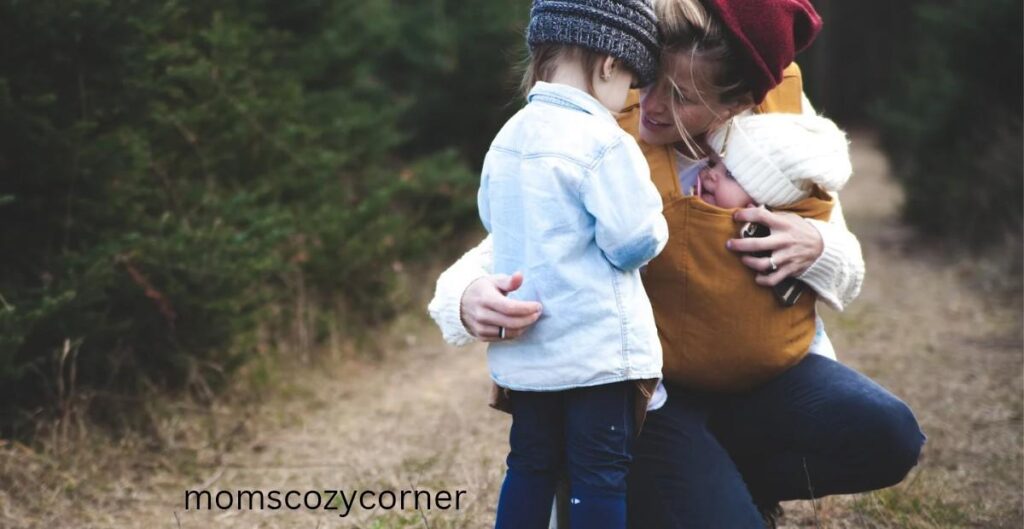 A calm parenting moment helping a young child regulate emotions after a meltdown