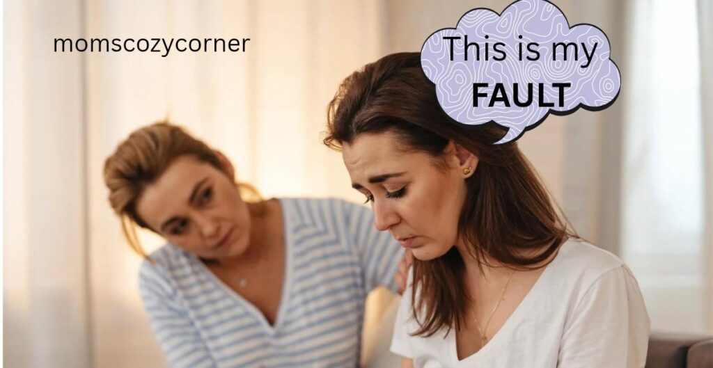 Woman expressing self-blame during a supportive conversation